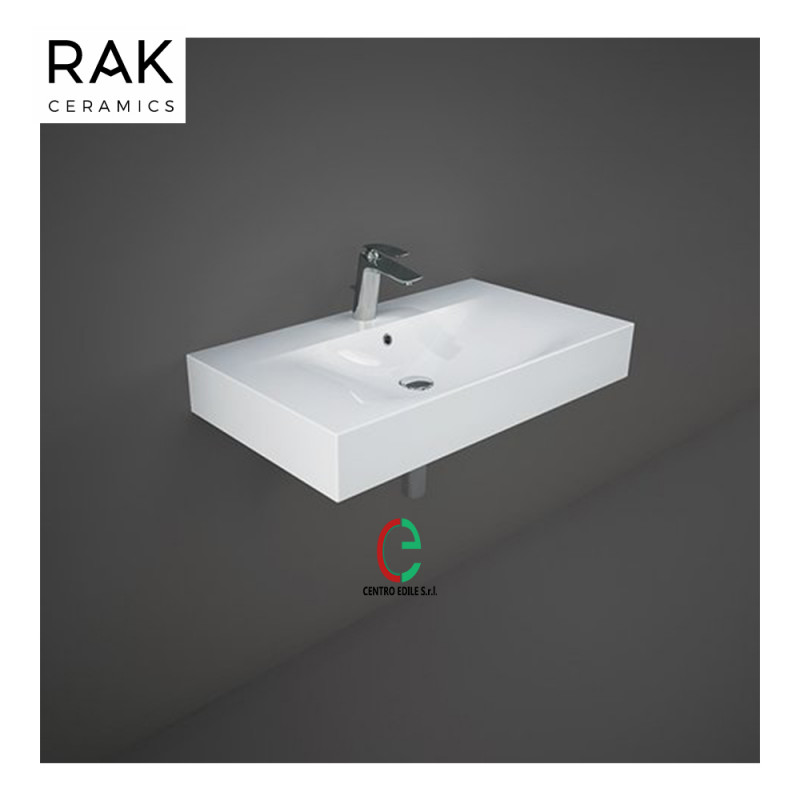 Lavabo Sospeso RAK - Porcellana Bianca, L. 100cm, Con Foro Rubinetto Monoforo - Foto 9