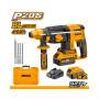 INGCO MARTELLO DEMOLITORE 20V BRUSHLESS CON 2 BATTERIE, CARICABATTERIA, 3 PUNTE E 1 SCALPELLO - Centro Edile srl