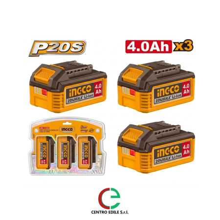 INGCO SET DI 3 BATTERIE DA 20V 4.0Ah COSLI251296E - Centro Edile srl