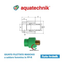 Giunto Fusio-Technik filettato maschio, a saldare femmina, in PP-R SDR 5 di Aquatechnik
