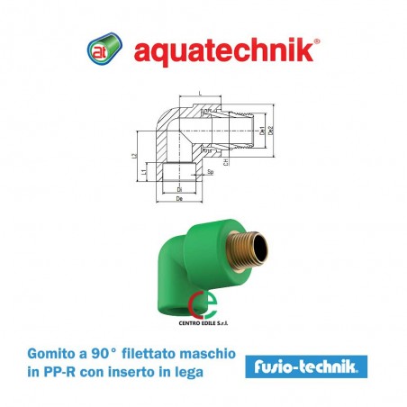 Gomito a 90° Fusio-Technik filettato maschio, con inserto in lega, SDR 5 in PP-R di Aquatechnik