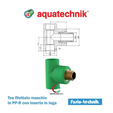 Tee filettato maschio Fusio-Technik a saldare, con inserto in lega di ottone, SDR 5 in PP-R di Aquatechnik