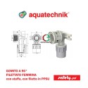 Gomito a 90° filettato femmina, con staffa e filetto in PPSU del sistema Safety-Pol di Aquatechnik
