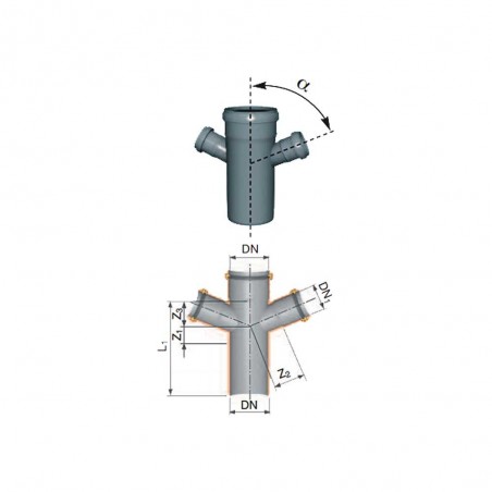 Braga Derivazione doppia ridotta 50/110/50 a innesto in polipropilene autoestinguente di Redi, Gruppo Aliaxis